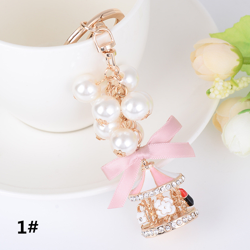 パール付き王冠モチーフキーリング バッグチャーム