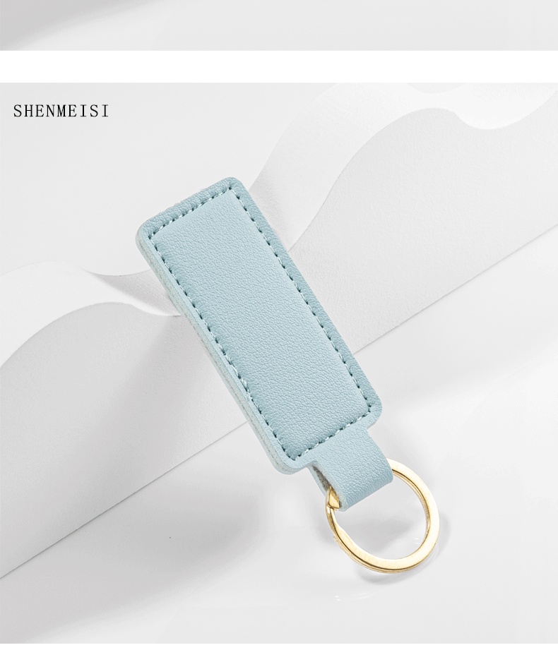 キーリング 本革レザーステッチ入り長方形キーチェーン