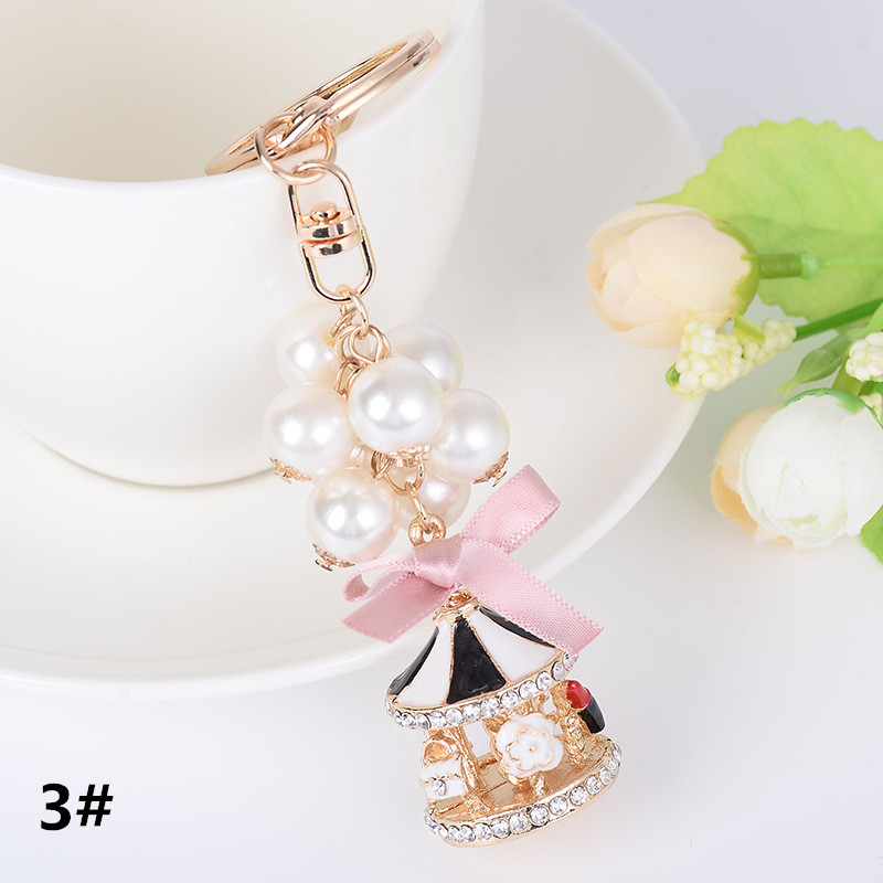 パール付き王冠モチーフキーリング バッグチャーム
