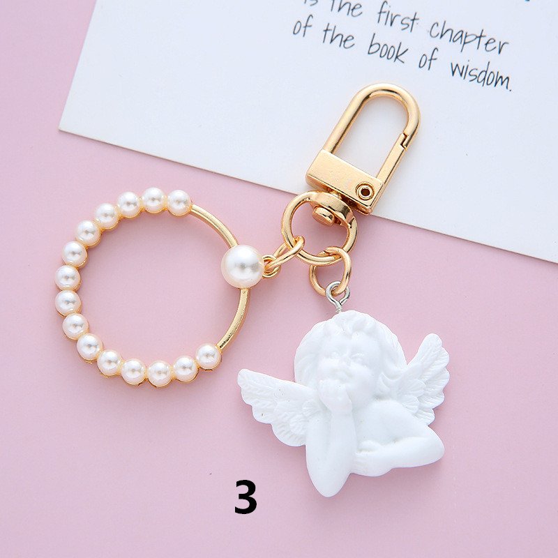 天使パールキーリング ハート型チャーム付き