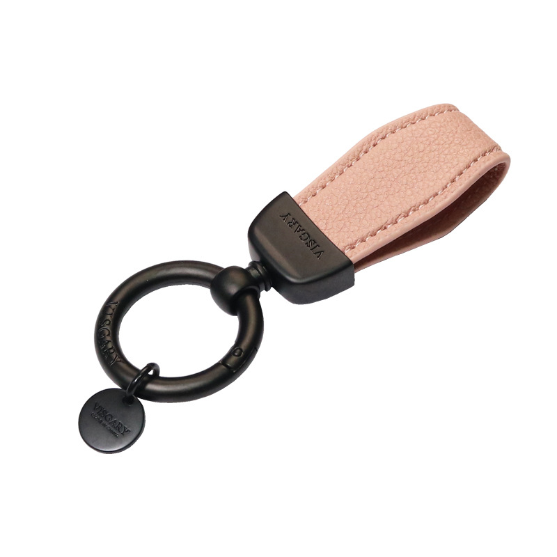 キーリング レザー山羊革ステッチ入りループ型キーリング