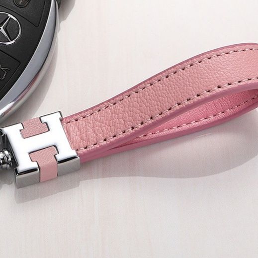 キーリング 本革ループ型金具付きレザーキーチェーン