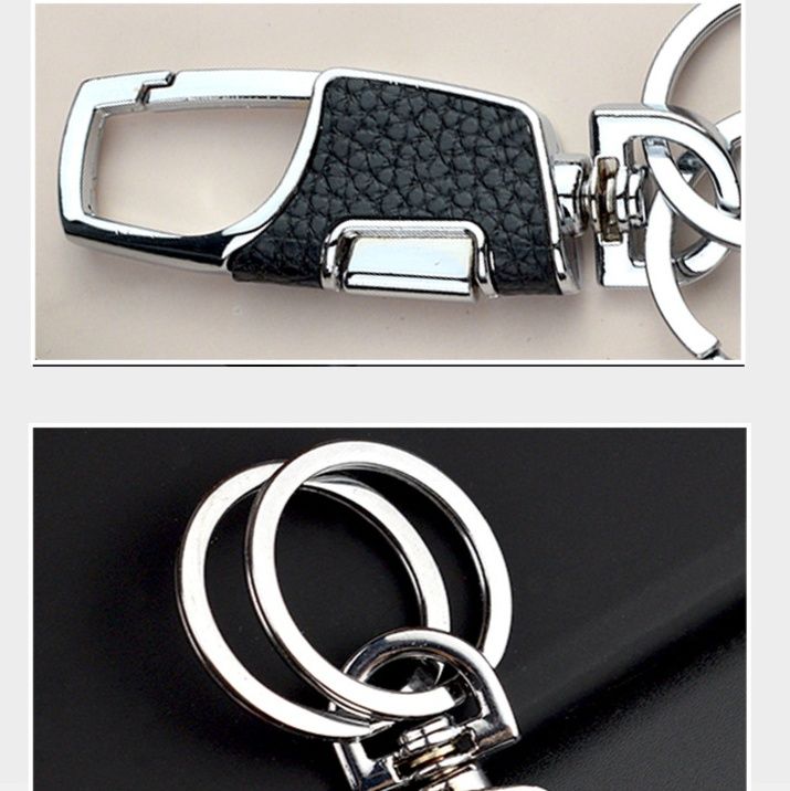 キーリング 型押しレザー調ダブルリング付きカラビナ