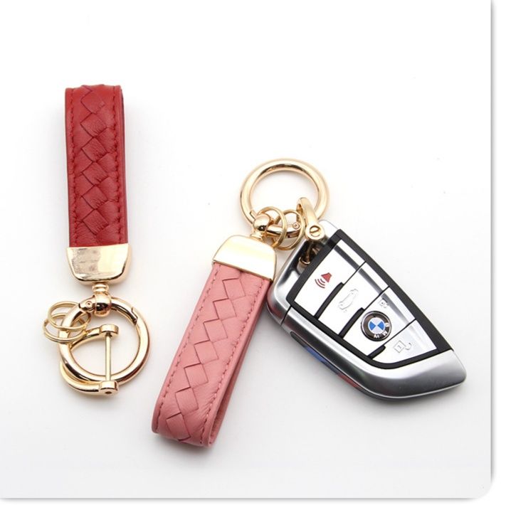 キーリング 編み込みレザーストラップ付きキーリング