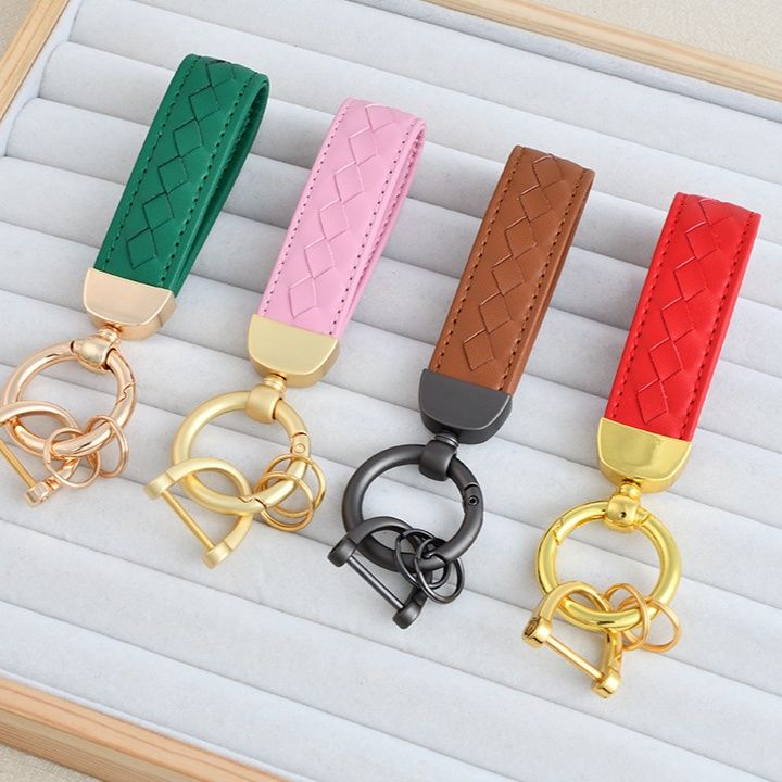 キーリング 編み込みレザーキーリング 金具付き