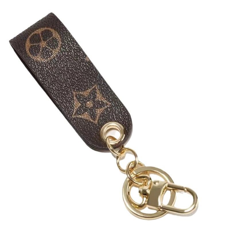 キーリング 型押しレザーストラップ付きキーリング