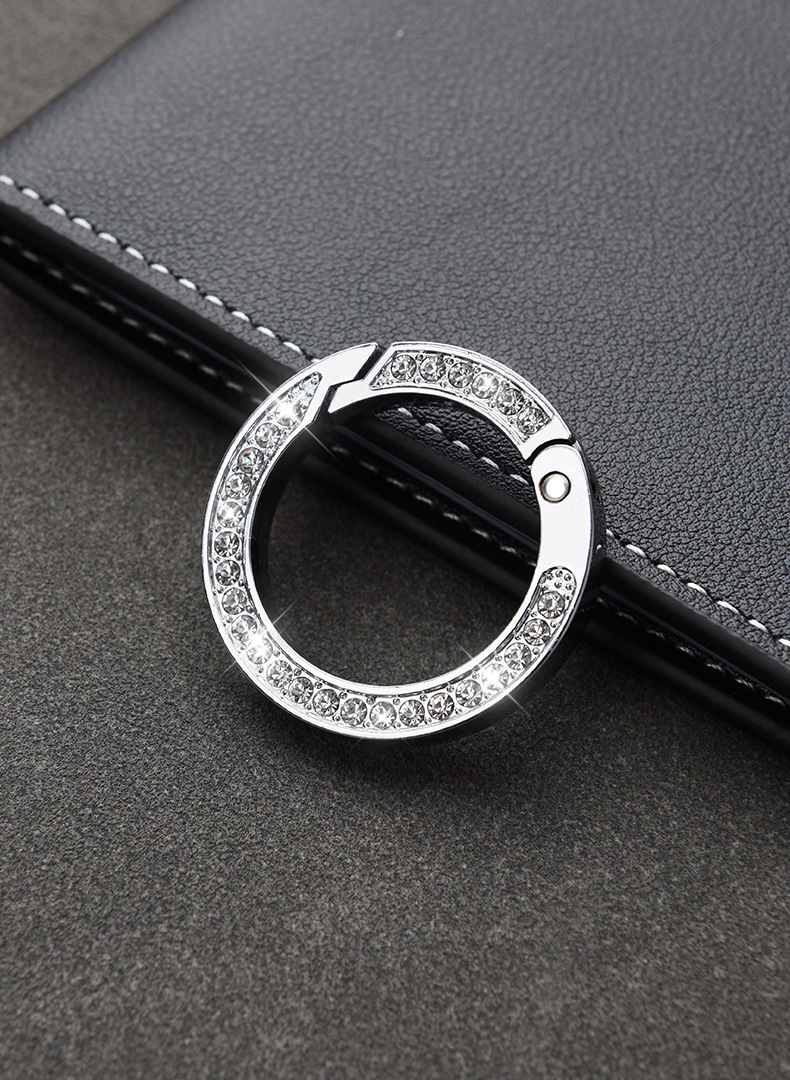 キーリング 煌めく宝石付き回転式金属キーチェーン