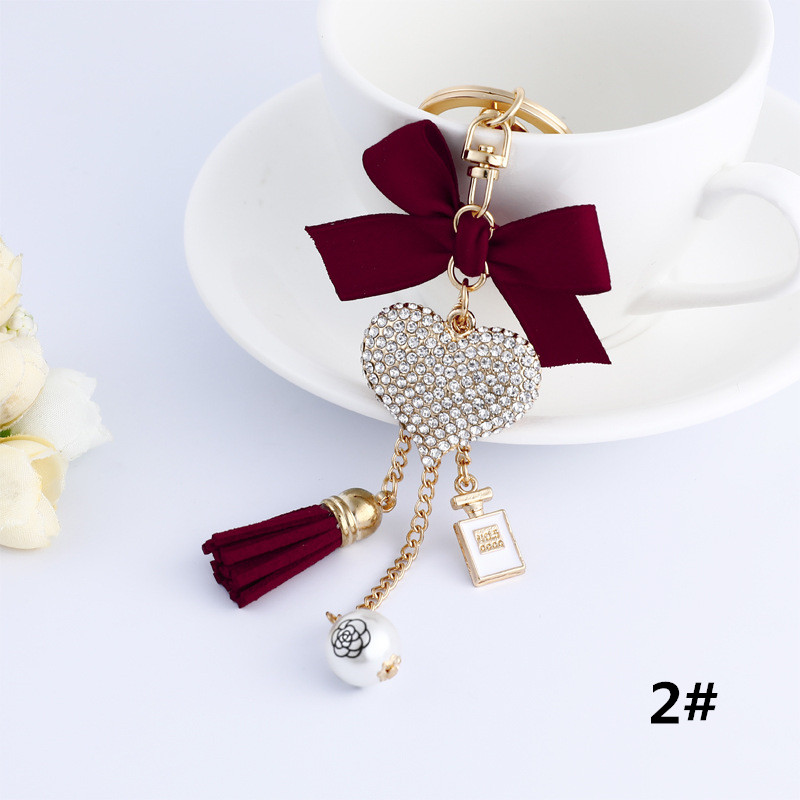 リボンハートタッセル付きキーリング