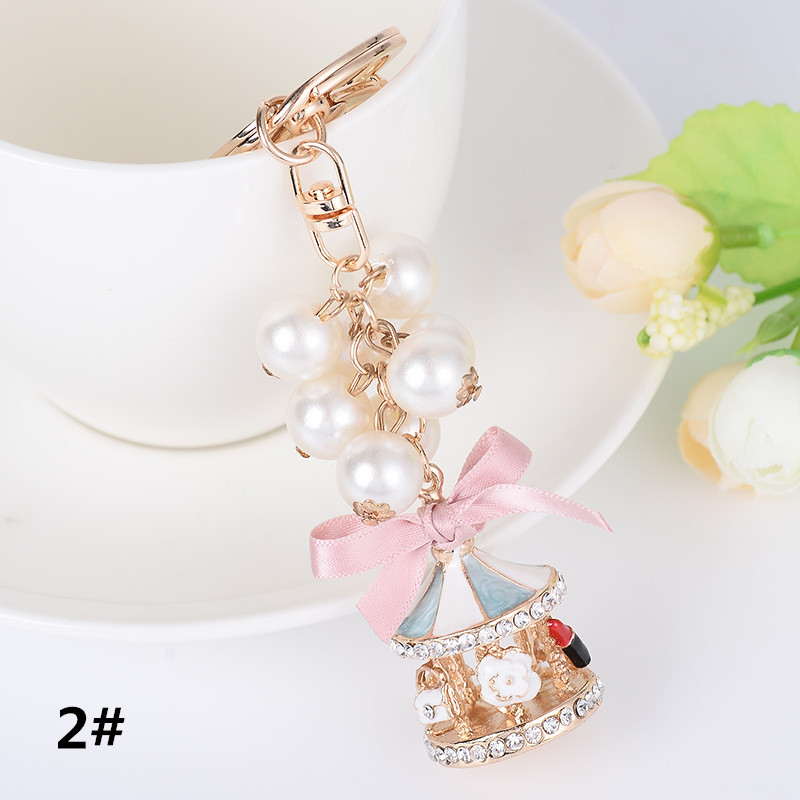 パール付き王冠モチーフキーリング バッグチャーム