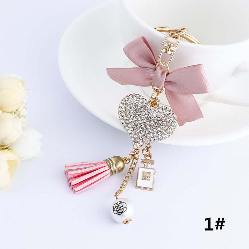 リボンハートタッセル付きキーリング