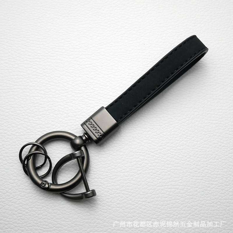 キーリング 本革ストラップ付きダブルリング金属レザーキーリング