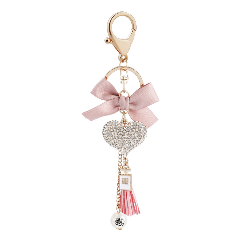 リボンハートタッセル付きキーリング