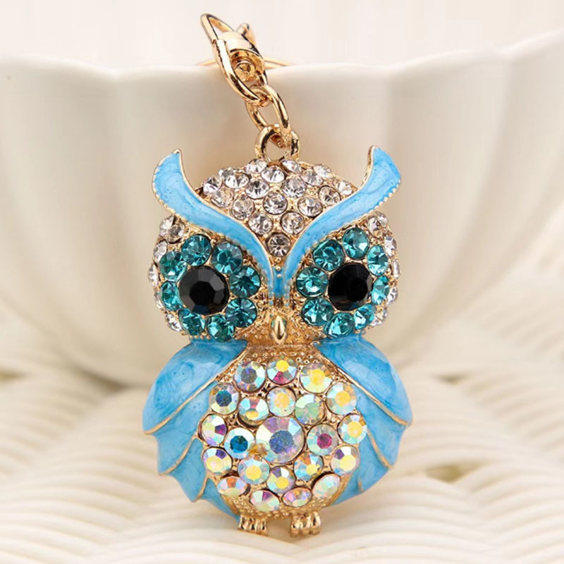 キーリング ふくろうモチーフ煌めくラインストーンキーチェーン