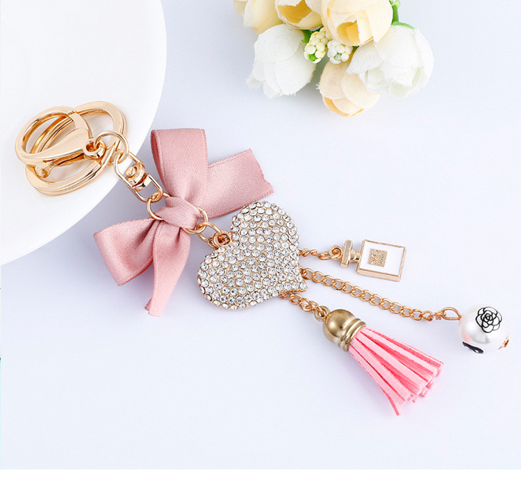 リボンハートタッセル付きキーリング