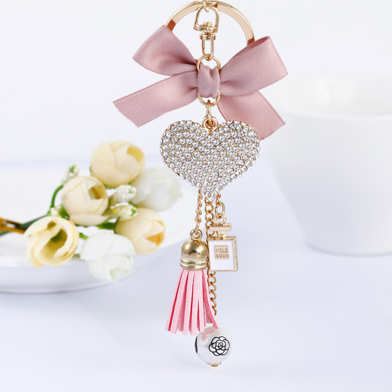 リボンハートタッセル付きキーリング