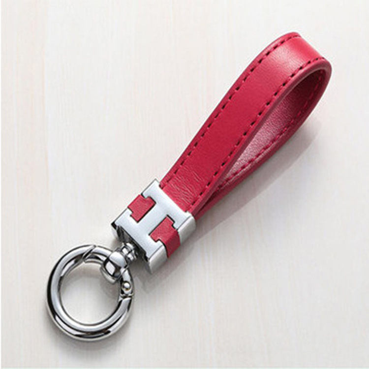 キーリング 本革ループ型金具付きレザーキーチェーン