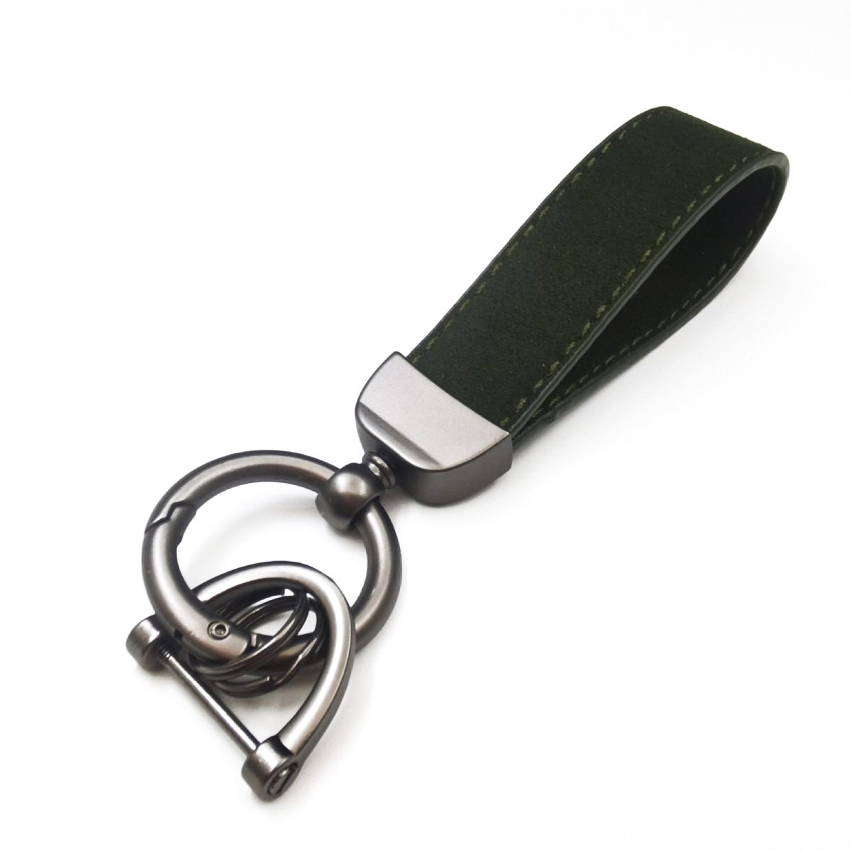 キーリング 本革ループ型レザーキーリング金属フック付き