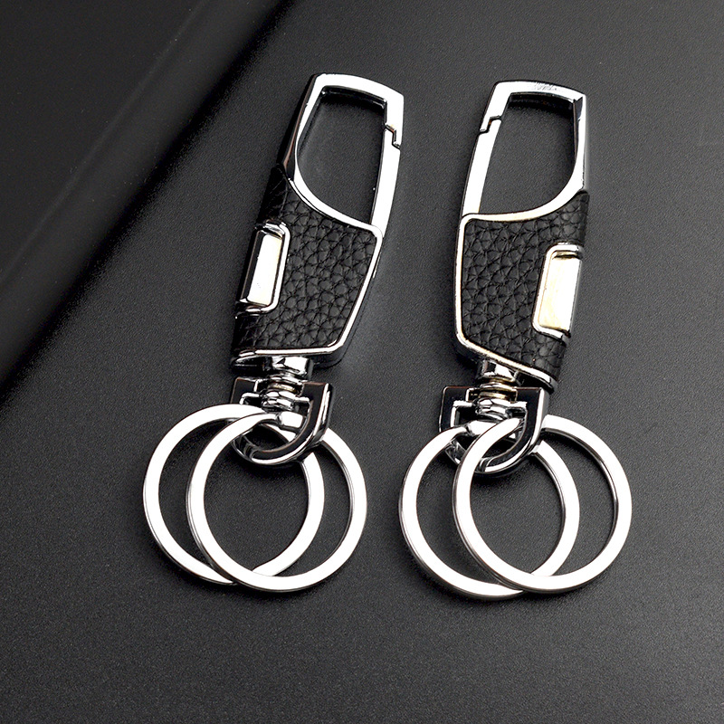 キーリング 型押しレザー調ダブルリング付きカラビナ