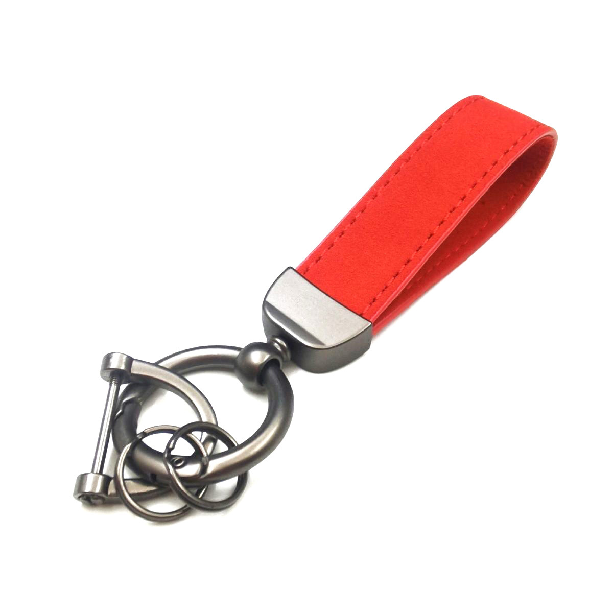 キーリング 本革ループ型レザーキーリング金属フック付き