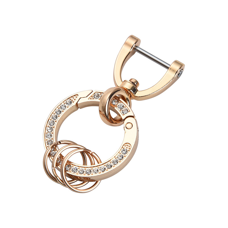 キーリング 煌めく宝石付き回転式金属キーチェーン