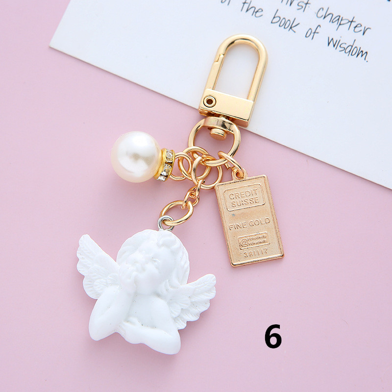 天使パールキーリング ハート型チャーム付き