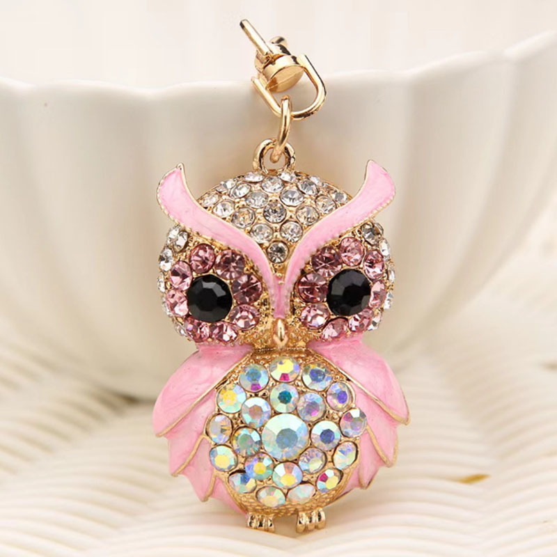 キーリング ふくろうモチーフ煌めくラインストーンキーチェーン