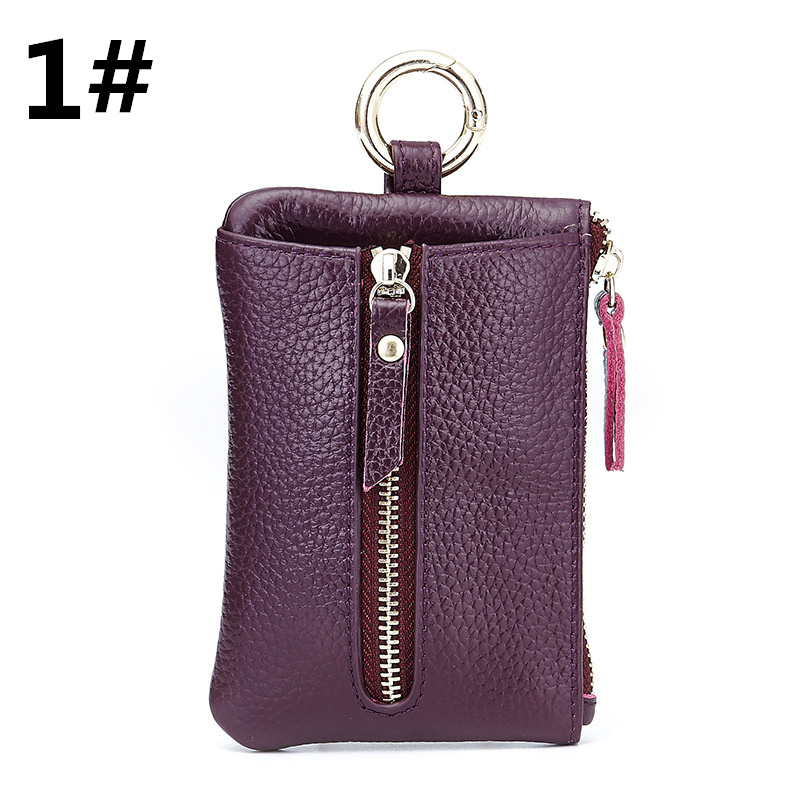 本革レザー6連キーケース 牛革製キーリング付き小銭入れ