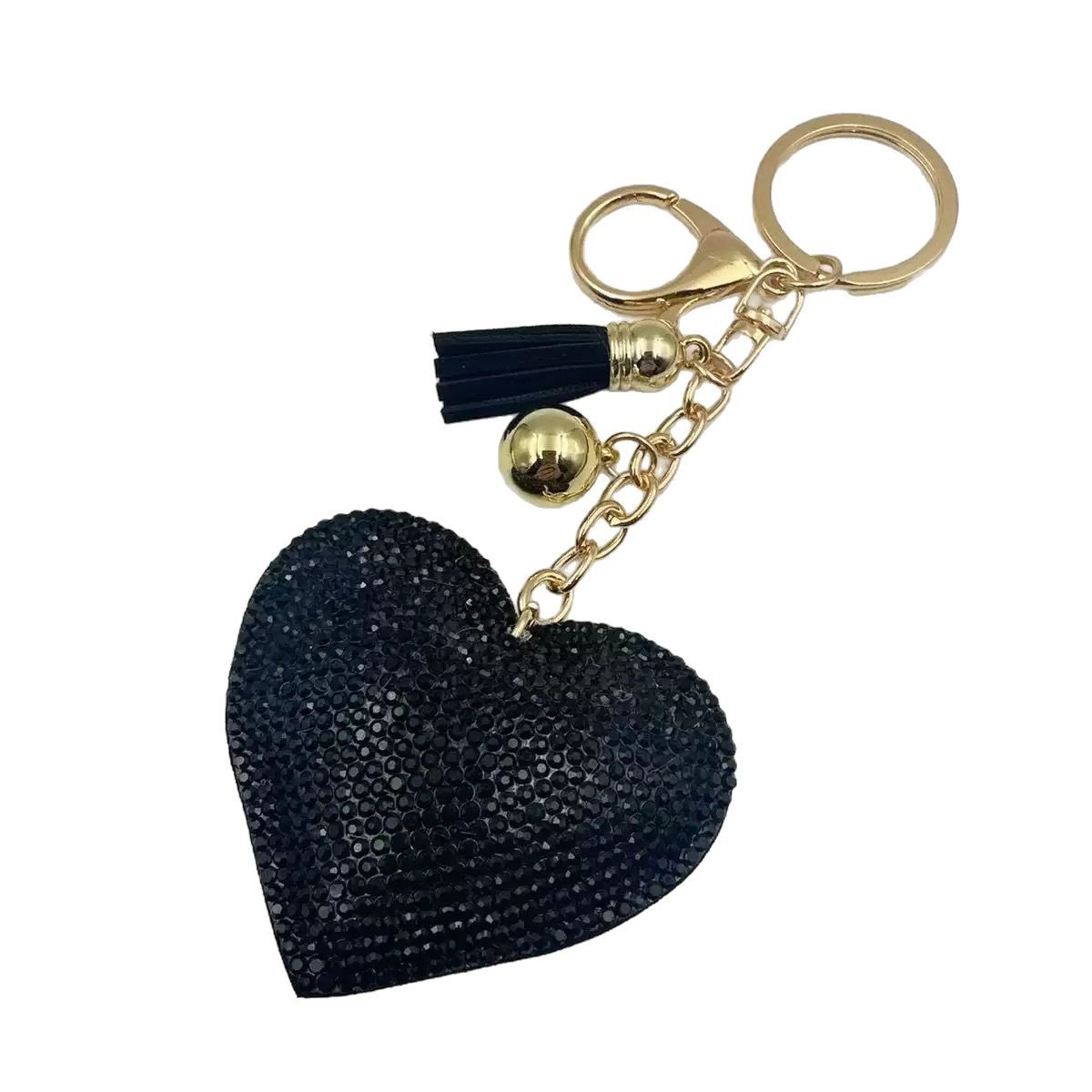 キーリング きらめくハート型タッセル付きキーホルダー