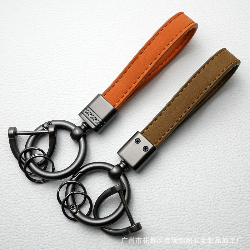 キーリング 本革ストラップ付きダブルリング金属レザーキーリング