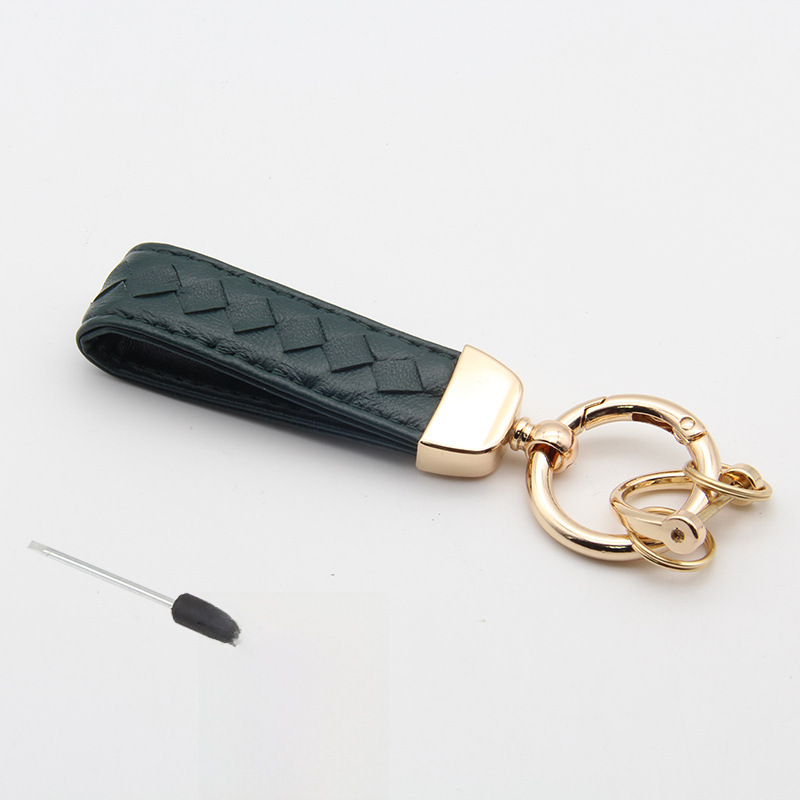 キーリング 編み込みレザーストラップ付きキーリング