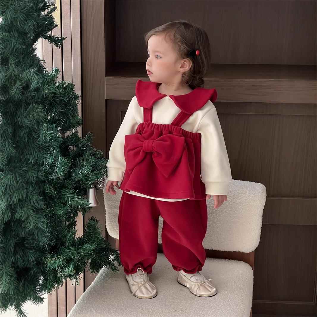 こどもコスプレ リボン付きクリスマスオーバーオール