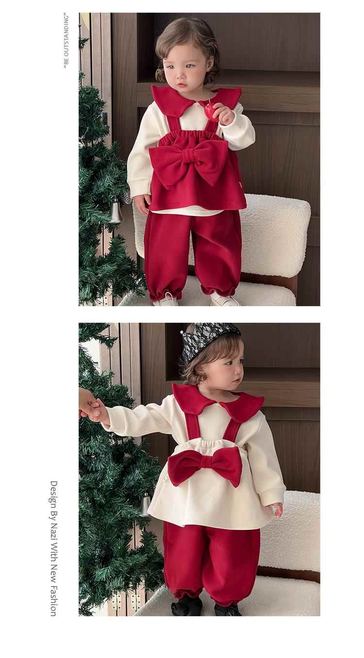 こどもコスプレ リボン付きクリスマスオーバーオール