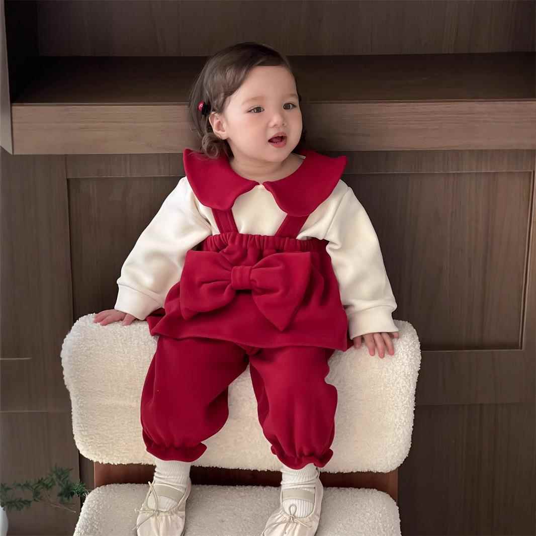 こどもコスプレ リボン付きクリスマスオーバーオール