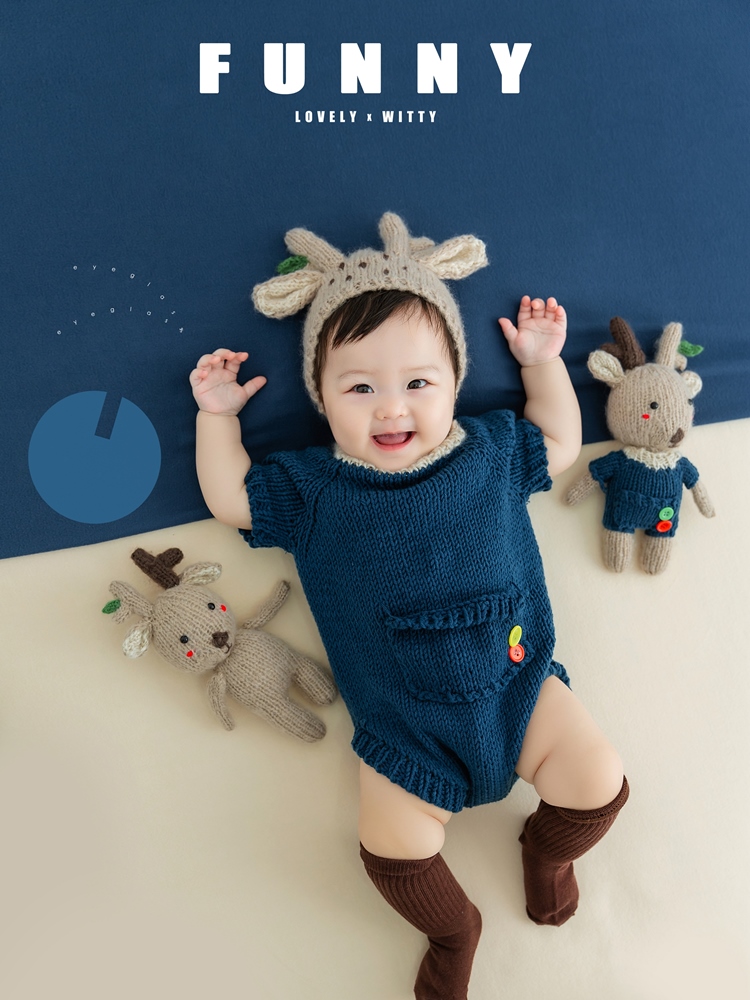 こどもコスプレ もこもこトナカイ帽子とロンパースセット