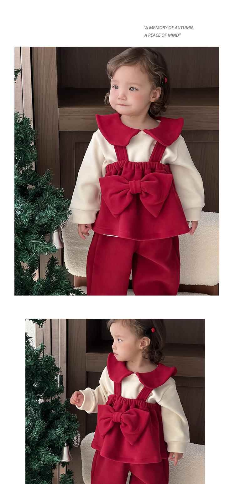 こどもコスプレ リボン付きクリスマスオーバーオール