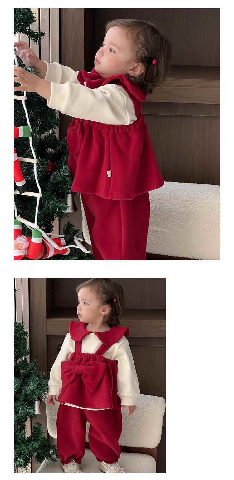こどもコスプレ リボン付きクリスマスオーバーオール