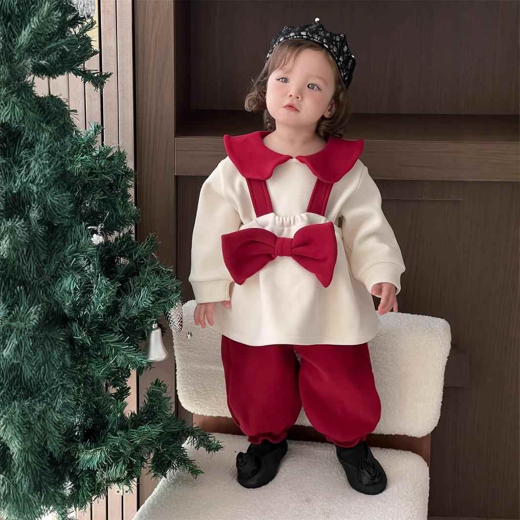 こどもコスプレ リボン付きクリスマスオーバーオール