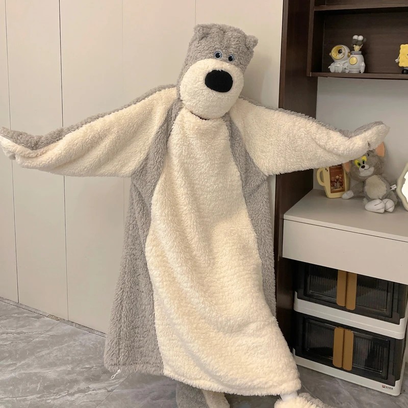 着ぐるみ おもしろ犬モチーフ もこもこ着ぐるみパジャマ レディース 秋冬 裏起毛 厚手 サンゴフリース ルームウェア