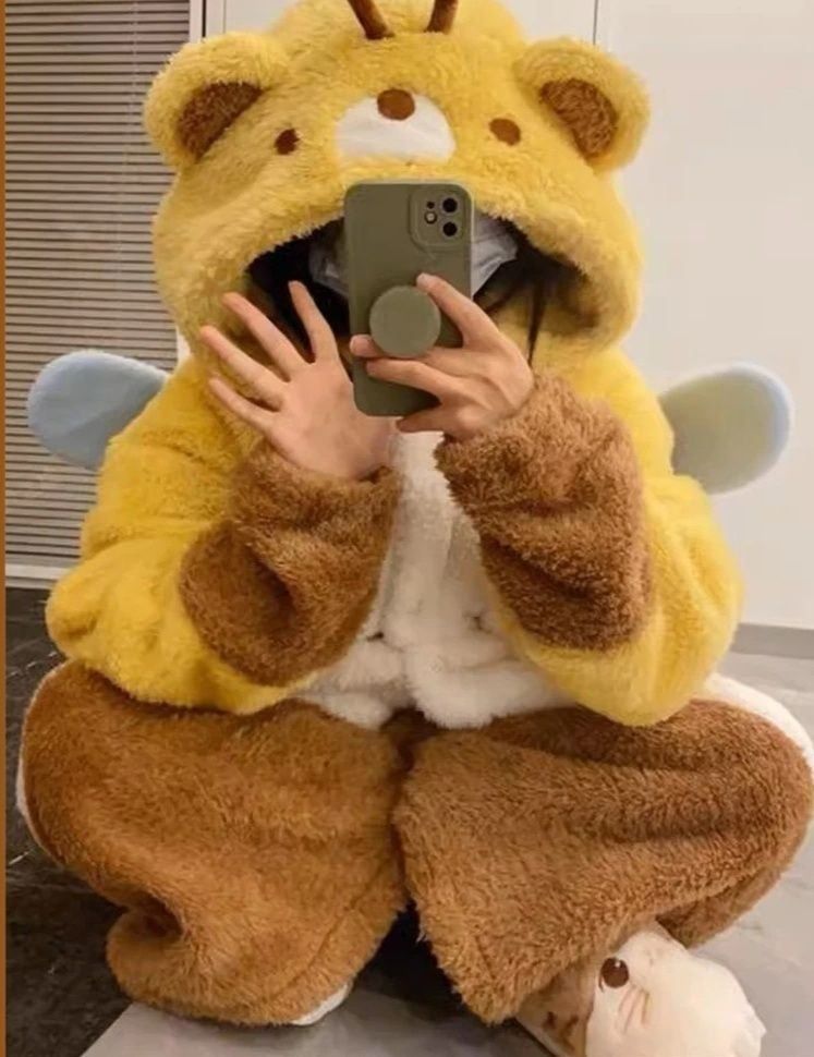 着ぐるみ みつばちくまさん着ぐるみパジャマ もこもこ全身ロンパース