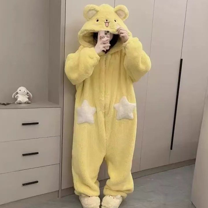 着ぐるみ くまみみフード付きもこもこ着ぐるみパジャマ