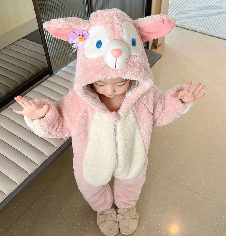  キッズ用きつね着ぐるみ全身もこもこロンパース