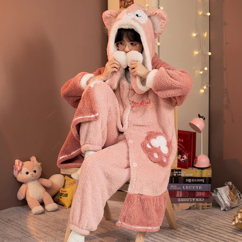 着ぐるみ もふもふ猫耳フード付き着ぐるみパジャマ上下セット