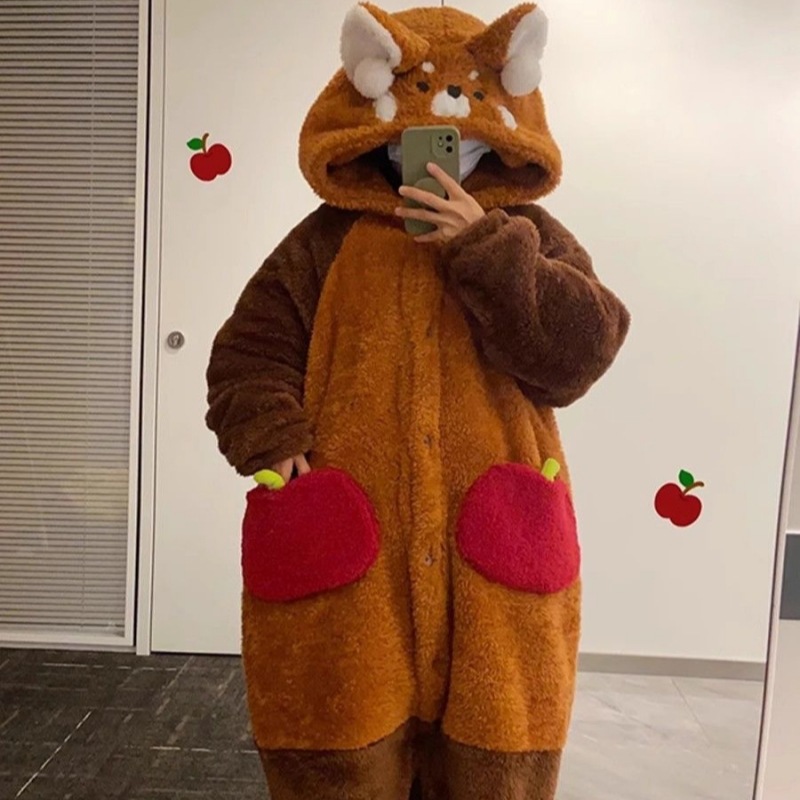 着ぐるみ レッサーパンダ着ぐるみパジャマ りんごポケット付き