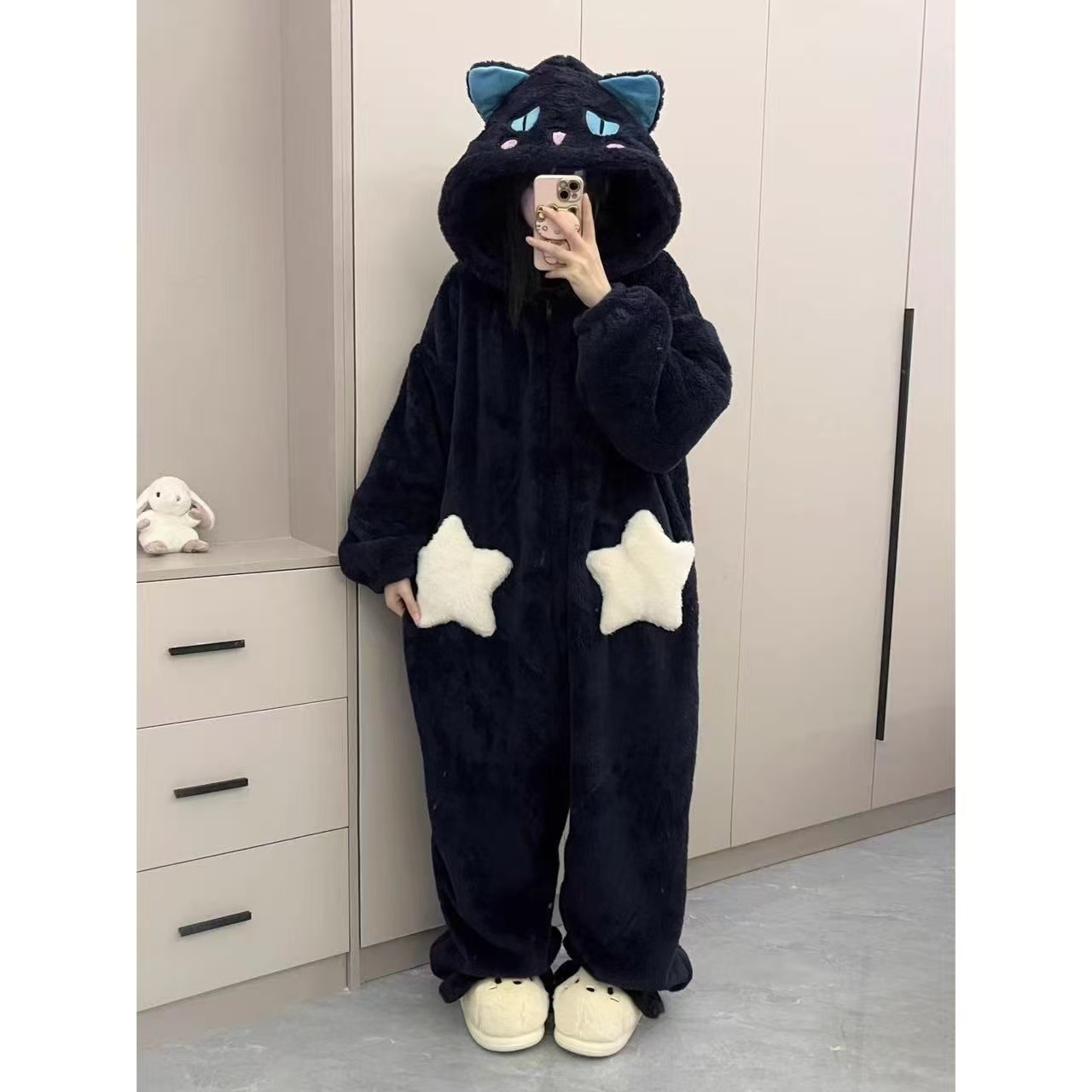着ぐるみ 猫耳フード星型ポケット着ぐるみパジャマ