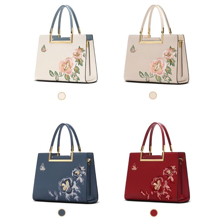 着物バッグ 花と蝶の刺繍入り和風ハンドバッグ