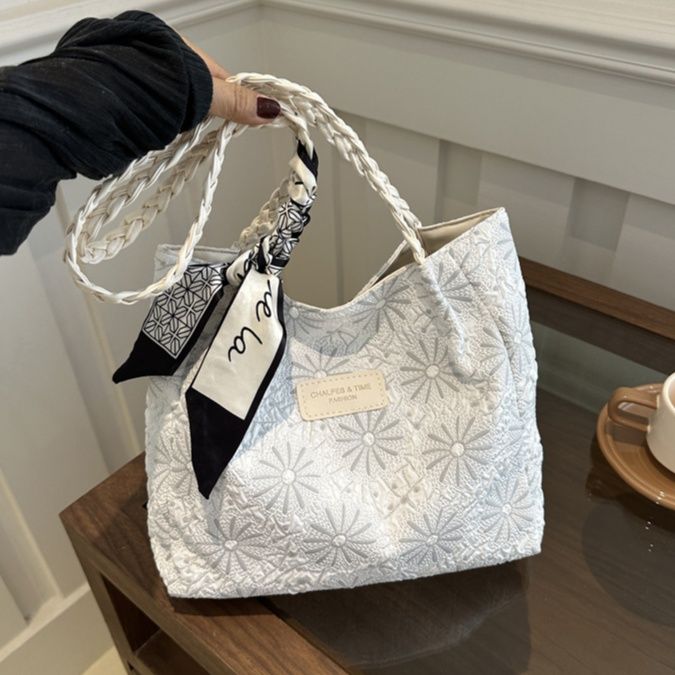 着物バッグ 麻の葉文様編み込み取っ手ショルダーバッグ