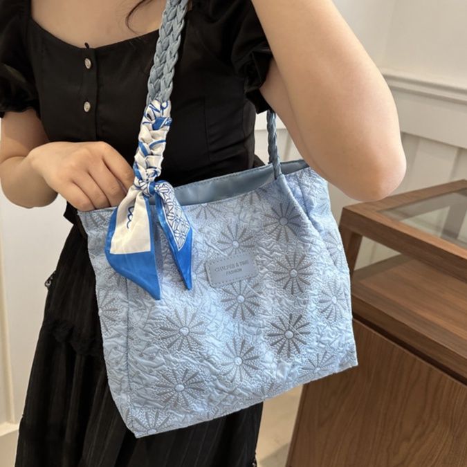 着物バッグ 麻の葉文様編み込み取っ手ショルダーバッグ