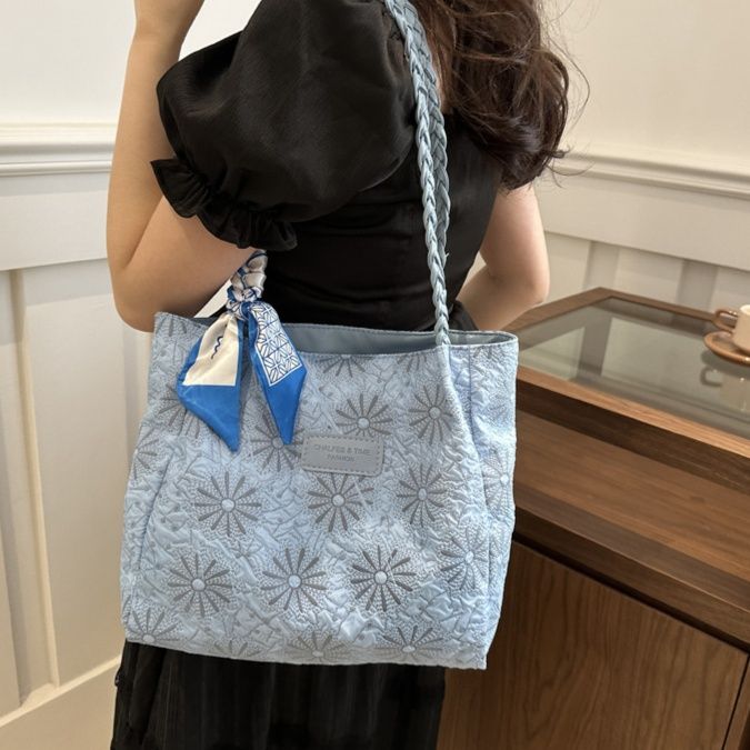 着物バッグ 麻の葉文様編み込み取っ手ショルダーバッグ