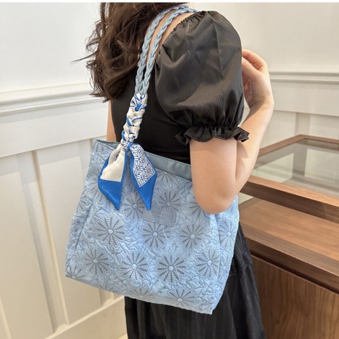 着物バッグ 麻の葉文様編み込み取っ手ショルダーバッグ