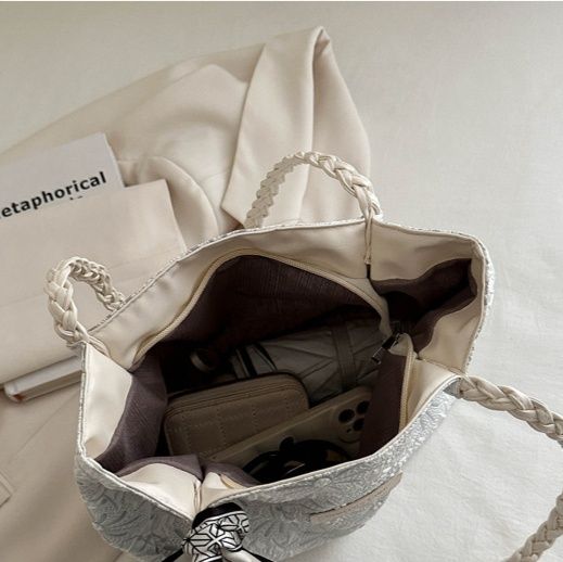 着物バッグ 麻の葉文様編み込み取っ手ショルダーバッグ